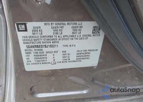 2011 Buick Enclave 1Xl из США, поврежденный, VIN 5GAKRBED7BJ165211